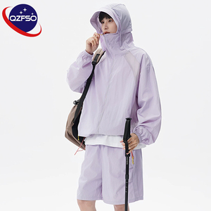 QZFSO Custom Streetwear <b>Lightweight</b> Mesh Zip up Windbreaker Breathable Quick-dry Polyester Sun Protection <b>Jacket</b> With Hood - Product Image 6