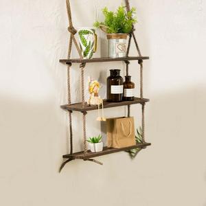 JUNJI Wall Decor Rope <strong>Shelf</strong> Knick Knack <strong>Shelf</strong> <strong>Rustic</strong> Home Decor Home <strong>Wooden</strong> Wall Mounted <strong>Shelf</strong> - Product Image 2