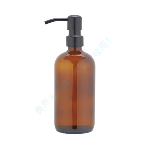 Botella de vidrio ámbar esmerilado de alta calidad de 500 ml con dispensador de jabón y bomba negra para loción, proveedor en China - Product Image 1