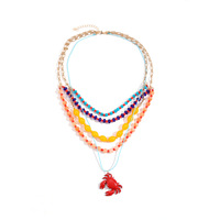 Collier pendentif crabe en plastique tressé à la main, multi-couches, perlé, style naturel, longueur clavicule, pour femme, plage