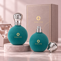 Flacon de parfum vert sarcelle floqué 100 ml, sphérique, vide, en verre, avec vaporisateur, contenant de luxe en velours, logo personnalisé
