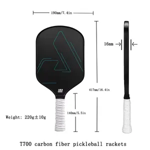 Pedaleira de pickleball em fibra de carbono com cabo branco formado por calor, cabeça curvada de alta qualidade