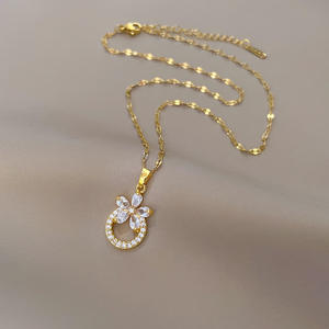 Moda cristal flor Acero inoxidable chapado en oro circón colgante collar hombres mujeres moda único Popular - Product Image 3