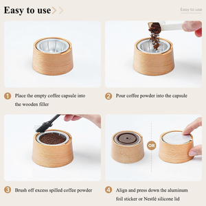 Cápsula de Café Reutilizable con 100 Sellos de Papel de Aluminio y Prensador de Polvo de Madera de Haya para Máquinas de Espresso - Product Image 3