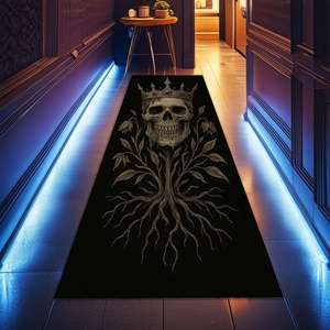 Karpet Lorong Motif Tengkorak Berkerajaan, Kerangka Gotik dan Bunga, Seni Horor Alternatif Gelap, Dekorasi Rumah - Product Image 1