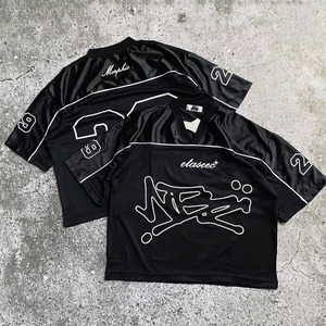 Tùy Chỉnh In Ấn <span class=keywords><strong>Polyester</strong></span> V Cổ Lưới Men's T-Shirts Thời Trang dạo phố Quá Khổ Cổ Điển Boxy Retro Bóng Đá Bóng Đá Jersey Mùa Hè - Product Image 4