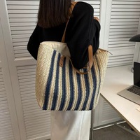 Tas Jinjing Jerami Baru untuk Wanita, Tas Pantai Warna-warni Anyaman, Tas Selempang Ringan Kapasitas Besar