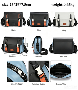 Sac à bandoulière/sacoche en cuir PU pour homme, à blocs de couleur, grande capacité, avec logo personnalisé et motif géométrique, fermeture éclair - Product Image 4