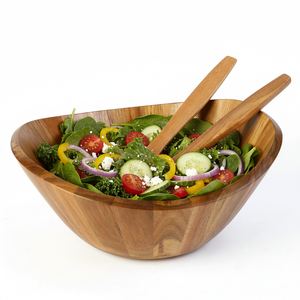 Tigela Grande de Madeira de Acácia de 12 Polegadas 2026, Conjunto de Tigelas de Madeira para Salada com Utensílios - Product Image 1