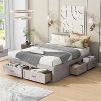 Cadre de lit plateforme en bois moderne de taille standard avec 6 tiroirs, gain de place pour la chambre à coucher