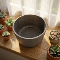 Pot de fleurs moderne pour plantes succulentes, gris foncé mat, texture poreuse brossée horizontale, en résine de poudre de pierre, imitation béton, pour intérieur et extérieur