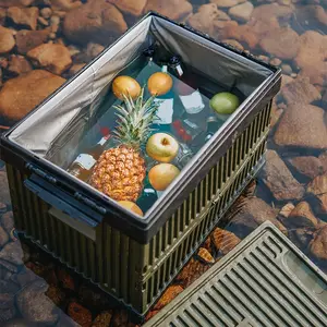 Kotak wadah penyimpanan portabel piknik multifungsi, kotak lipat plastik