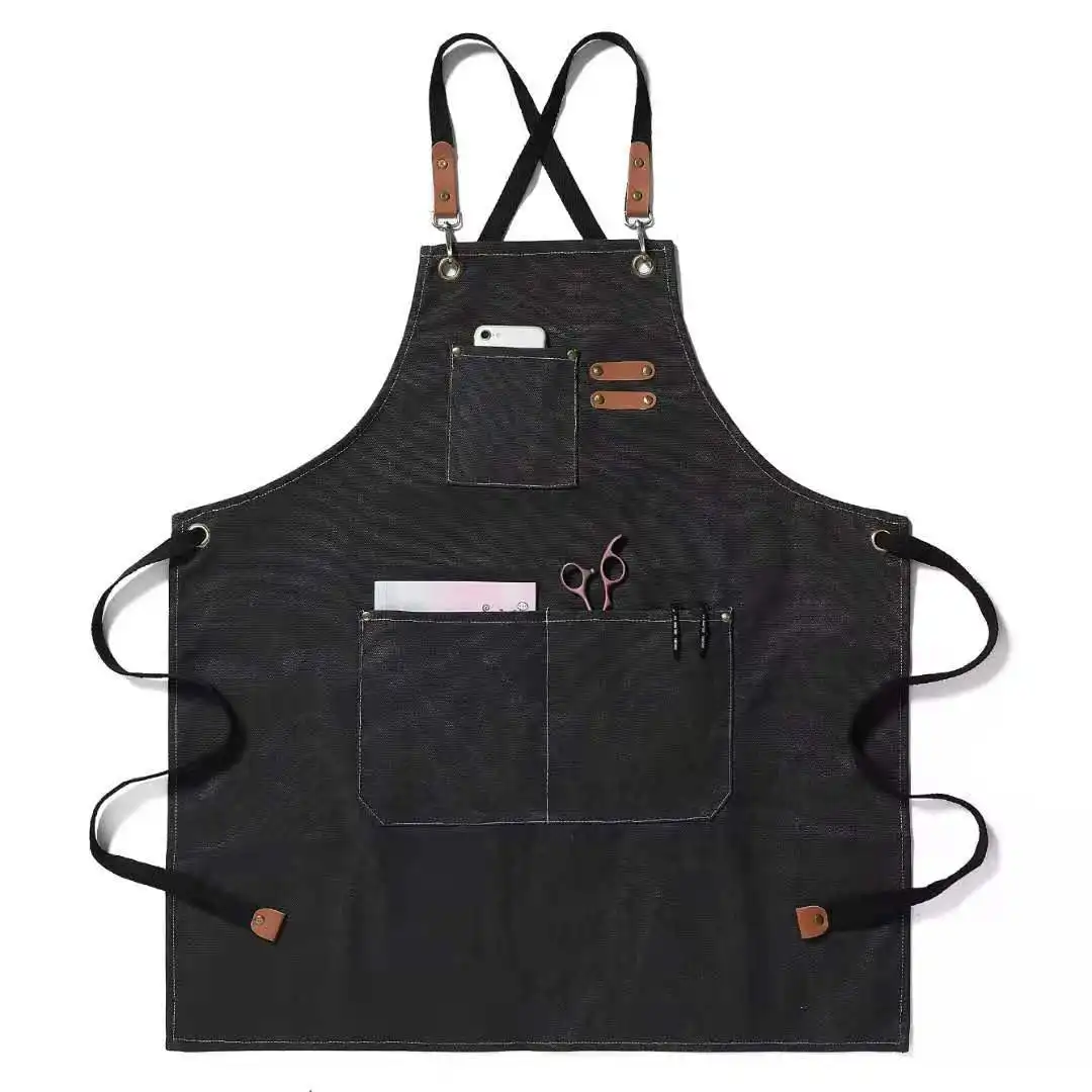 चमड़े के लिए कैनवास रसोई Aprons महिला पुरुषों महाराज स्टाइलिस्ट एप्रन ग्रिल रेस्टोरेंट बार दुकान कैफे सौंदर्य नाखून स्टूडियो वर्दी