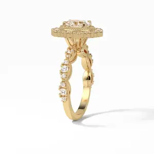 Bague de fiançailles et de mariage en or blanc de haute qualité, sertie d'un moissanite ovale en forme de cœur, certifiée GRA. - Product Image 6