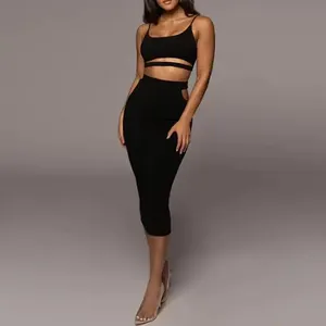 Ladies Dresses 2024 Elegant Women Clothing Fashion Sexy 2 Piece Midi Dress And Crop Top Set