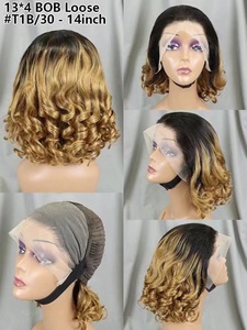 Pelucas de cabello humano brasileño Remy, postizo de encaje Frontal transparente, corte Bob corto con ondas, Color Natural, venta al por mayor - Product Image 4