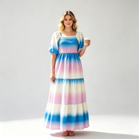 Robe longue d'été pour femme, style bohème, à épaules dénudées, à motifs floraux, avec manches bouffantes et taille élastique ODMOEM