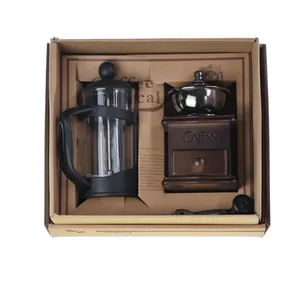 Ecocoffee Coffee and Tea Set Gift Box Manual Coffee Grinder/Mill and French Press Pot for Barista Tools Travel Bag