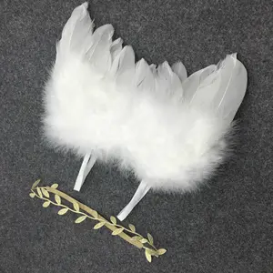 Juego de alas de Ángel y plumas para bebé, accesorios de fotografía, accesorios para fotos de bebé, diadema de cinta para el pelo de hoja para niños