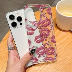 Custodia per telefono cellulare in TPU con stampa con fiocco a labbro rosa con effetto antiurto per <span class=keywords><strong>Iphone</strong></span> X Xr Xs Max 11 12 <span class=keywords><strong>13</strong></span> 14 15 16 17 - Product Image 2
