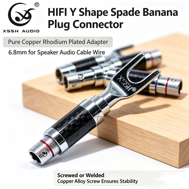 YIVO XSSH Audio HIFI Y Shape Spade Banana Plug Connector Pure Copper Rhodium Plated Adapter 6.8mm for Speaker Audio Cable Wire
