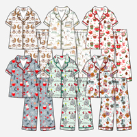 Kids Lapel Trim Piping Pajama Set, Short Sleeve Top & Long Pants Bali Yarn Sleepwear, Breathable Casual Children Home Wear