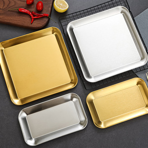Stainless Steel <b>Square</b> Plate <b>Set</b> Gold Silver Rectangular Dish For Kitchen Food Serving Simple Style - Product Image 1