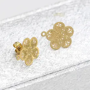 Xuqian grosir anting-anting baja tahan karat Aksesori membuat perhiasan jepit & kait anting-anting kancing perak, emas kualitas tinggi