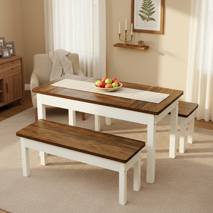 Juego de Comedor Tribesigns de 3 Piezas con 2 Bancos, Mesa de Estilo Rústico de 55 Pulgadas para 4-6 Personas, Comedor Compacto para Espacios Pequeños, <span class=keywords><strong>Color</strong></span> Marrón - Product Image 5