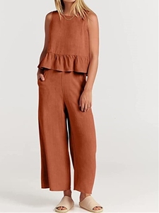 Completo Casual Estivo 2026 da <span class=keywords><strong>Donna</strong></span>: Gilet Senza Maniche e <span class=keywords><strong>Pantaloni</strong></span> a Gamba Larga a Tre Quarti, Stile Europeo e Americano - Product Image 5