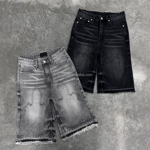 <span class=keywords><strong>Pantalones</strong></span> <span class=keywords><strong>Cortos</strong></span> de Mezclilla para Hombre, Estilo Y2K, Corte Holgado, Efecto Desgastado, Lavado Ácido, con Rasgaduras, Largura hasta la Rodilla, Premium - Product Image 1