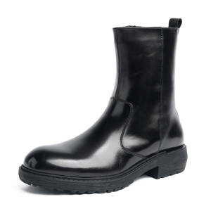 Bottes Martin en cuir de vachette à semelle épaisse, fermeture éclair latérale en cuir véritable, motifs sculptés à la main de style anglais - Product Image 3