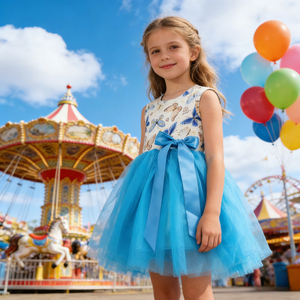 Vestido de Princesa Elegante y Bonito sin Mangas para Fiesta de Cumpleaños para Niña de 7 Años, Vestido de Tul con Tirantes y Lazos de Cinta - Product Image 5