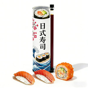 Boîte cylindrique en <span class=keywords><strong>carton</strong></span> avec logo personnalisé, avec un côté en aluminium alimentaire pour l'emballage des sushis - Product Image 2