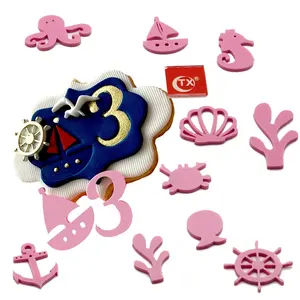 TX Sea Theme Acrylic Cake Stamp Seashell Under The Sea Biscuit Embosser Stamps Fondant Cake Decorating Icing Cake Tool Supplier