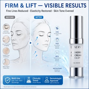 Crema Contorno <span class=keywords><strong>de</strong></span> Ojos Antienvejecimiento, Reafirmante, Reduce Líneas Finas y Arrugas, Hidratante, Suavizante, Multiusos para Rostro y Cuello, 15g, Vegana, OEM, Personalizable - Product Image 5