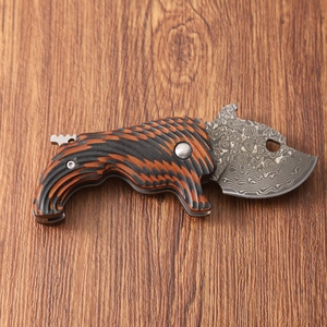 Coltello Pieghevole Unico a Forma di Cane in Acciaio Damasco VG10 con Manico in <span class=keywords><strong>Legno</strong></span> Colorato, Coltello Tascabile Creativo Portatile, Regalo EDC Originale - Product Image 3
