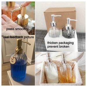 ขวดปั๊มสบู่เหลวแก้วลายริบบิ้นสี ขนาด 11 ออนซ์ 13 ออนซ์ สำหรับห้องน้ำ แบบเติมได้ เหมาะสำหรับโรงแรม - Product Image 4