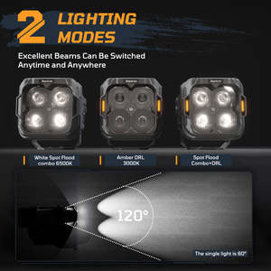 Luz antiniebla/de conducción Led blanca/amarilla de 3 pulgadas, focos LED cuadrados impermeables todoterreno 4x4 con cubierta, accesorios universales para vehículos - Product Image 4