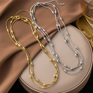 Collares de cadena de cuentas elípticas largas de acero inoxidable para mujer, accesorios impermeables diarios en el cuello, joyería femenina de moda 2025 - Product Image 3