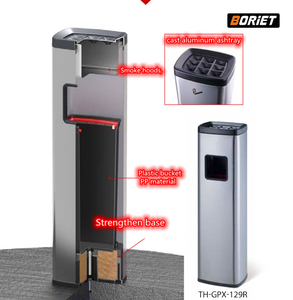 Cendrier rond sur pied BORIET Classic en acier inoxydable argenté sans fumée, certifié ISO9001, pour hall d'hôtel avec logo personnalisé - Product Image 6