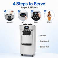 Machine à glace molle commerciale 3 saveurs, 32L/H, haute production, automatique, pour usage professionnel intensif