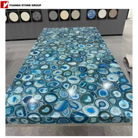 Table en pierre semi-précieuse personnalisée de luxe meubles en agate pierre précieuse dalle de cristal salle à manger conception de table de bar-café avec rétro-éclairage LED