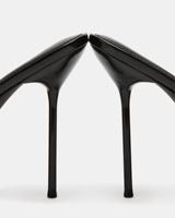 Mules à talons aiguilles en cuir verni noir pour femmes - Chaussures de soirée à bout ouvert à enfiler