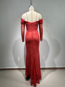 섹시한 여성 연예인 파티 칵테일 긴 활주로 레드 스팽글 활주로 이브닝 드레스 - Product Image 2