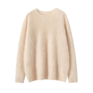 Jersey de Cachemira con diseño de logotipo personalizado OEM Suéter de Cachemira de punto peludo con cuello redondo para mujer - Product Image 1