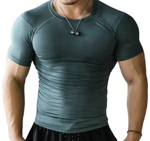 Ropa deportiva para hombre, camiseta atlética de poliéster ajustada de secado rápido para culturismo deportivo, camisetas de fitness para hombre, camisetas de gimnasio para hombre