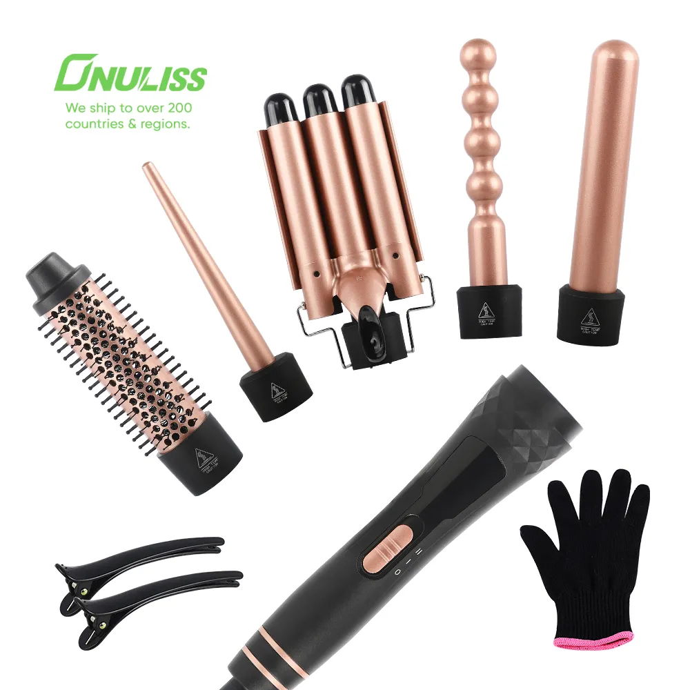 Outils de coiffure 5 en 1 fer à friser interchangeable fer à lisser brosse rotative en céramique bigoudi automatique