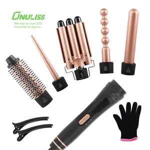Hair Styling Tools 5 In 1 Interchangeable Curling Iron Hair Straightener Brush Rotating Ceramic Hair Curler Automatic