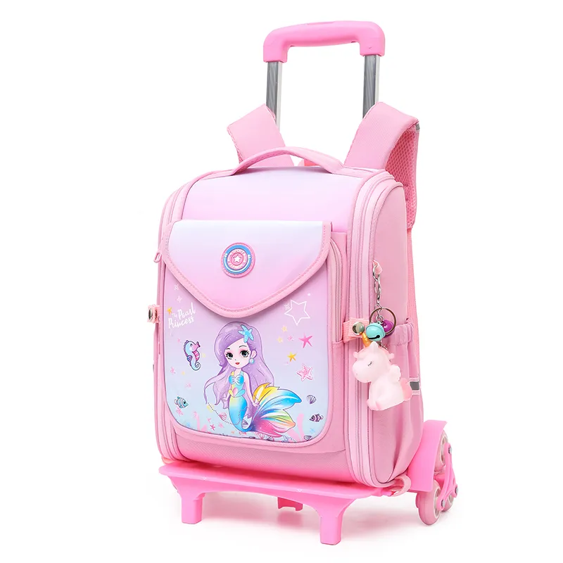 wholesale 2023 mochila escolar infantil children cartoon wheels backpack kids trolley school bag for girls